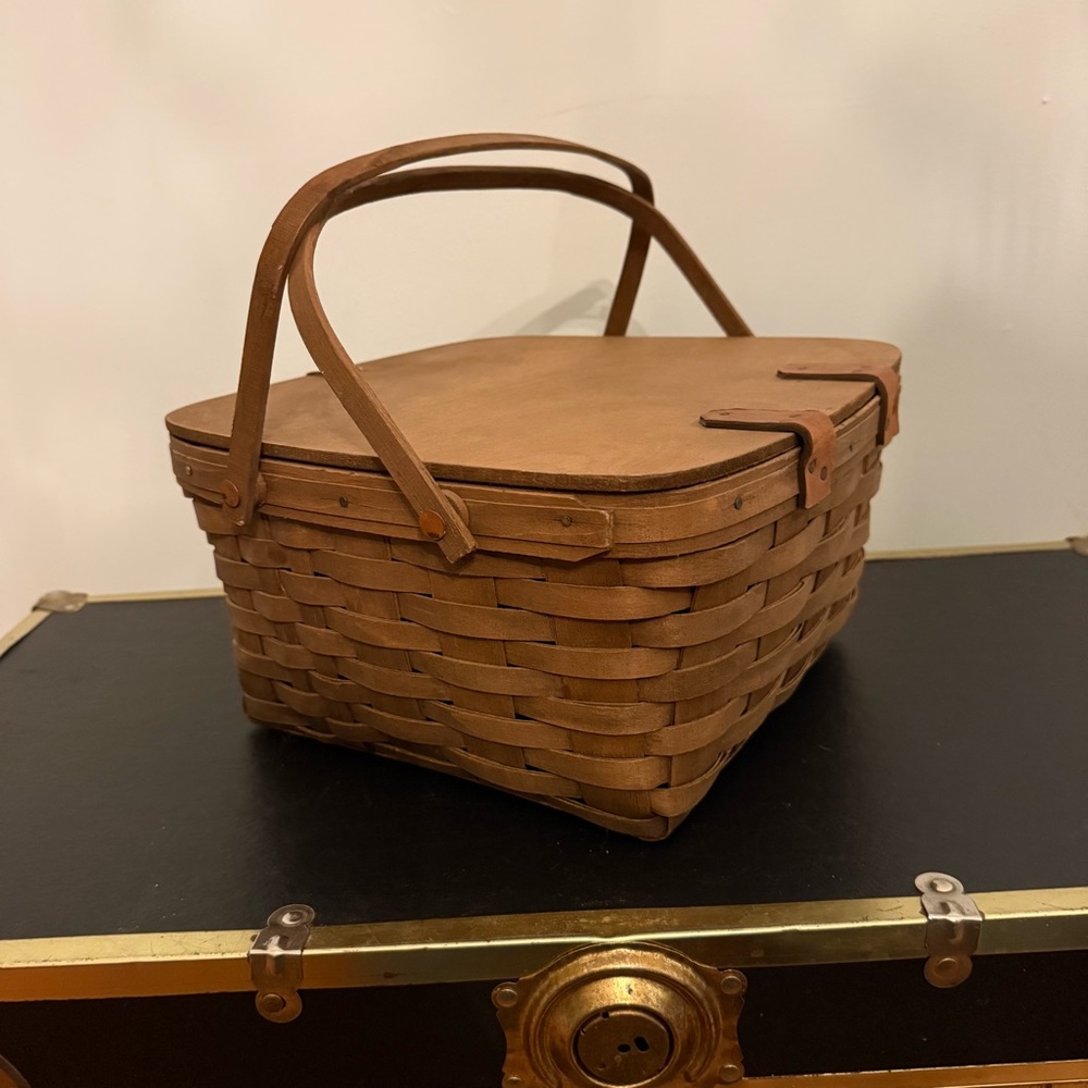 🧺🍒 1981 Longaberger Picnic Pie Basket w/ Lid + Table Stand – Vintage USA - Picture 2 of 15